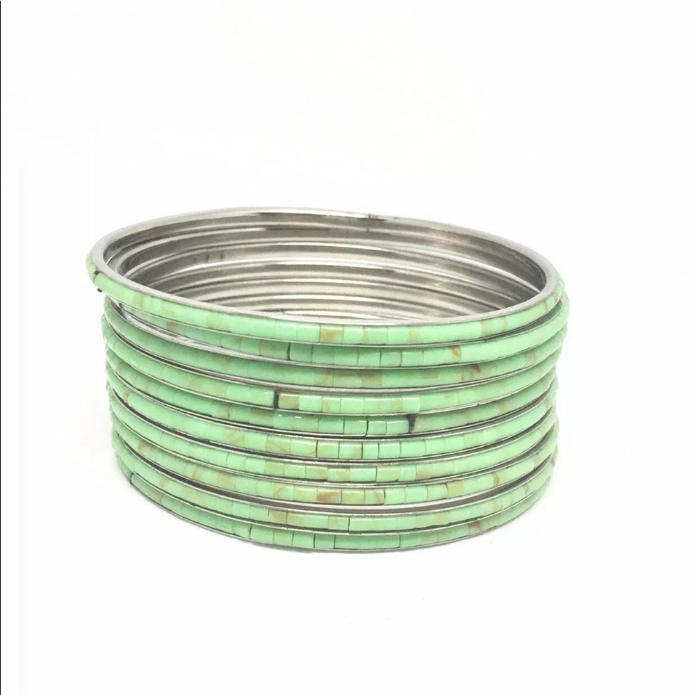 Stack Of 10 Bangles Bracelets Inlaid She’ll Handmade Turquoise